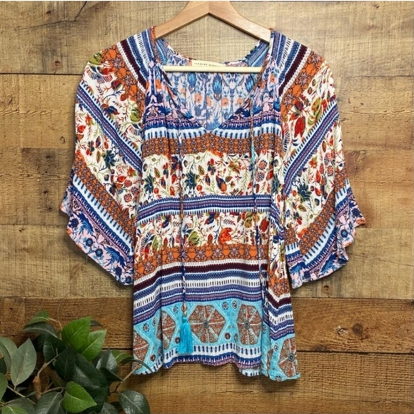 Farmers Market Tops - Farmers Market By One World FLORAL Flutter Sleeve Blouse